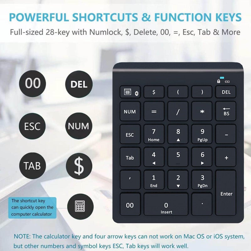 Lekvey Bluetooth Number Pad for Laptop, Wireless Numeric keypad, 28 Keys Numpad Number Keypad Bluetooth 10 Keys Number Pad for Laptop, MacBook Air/Pro, iMac, Surface Pro, etc - Image 2